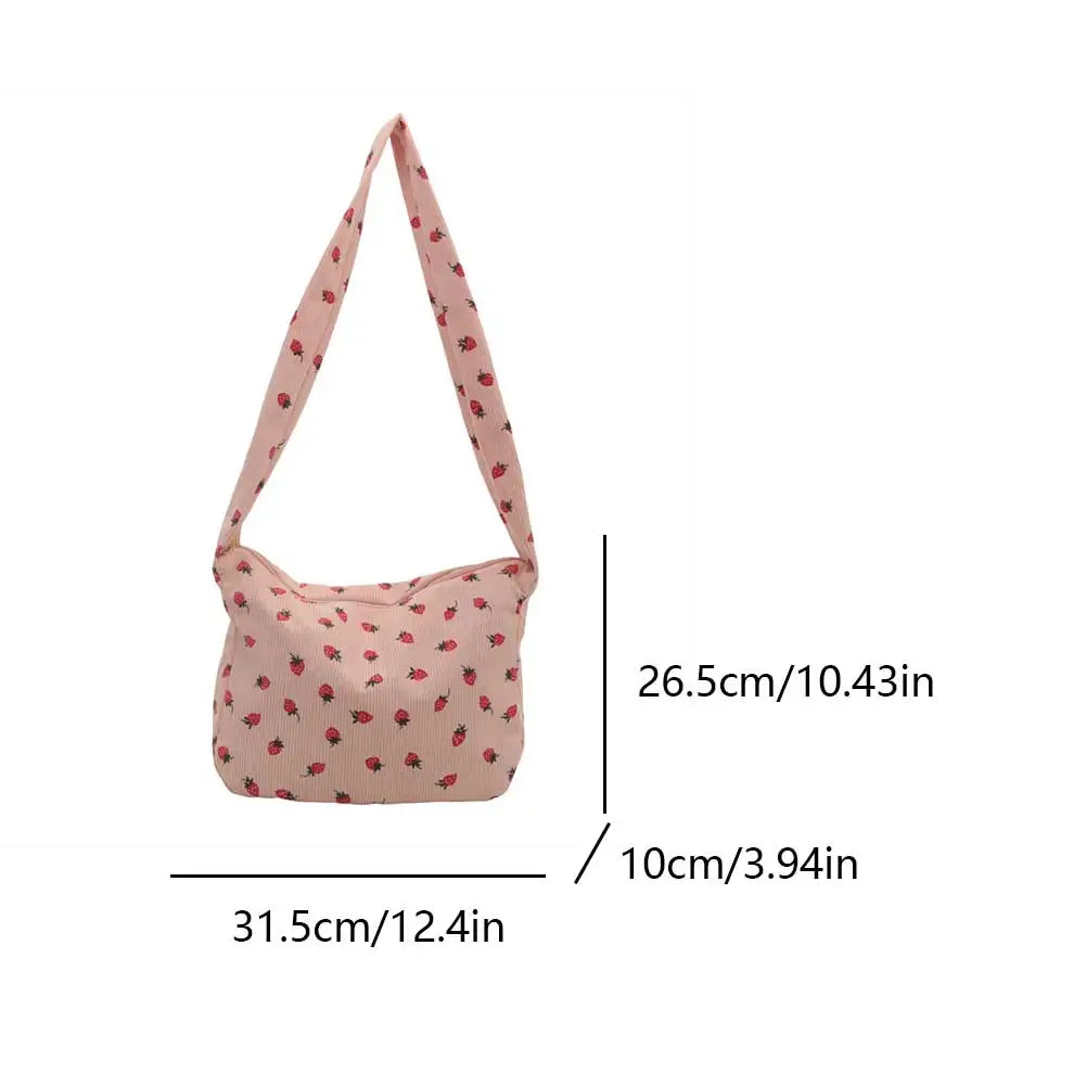 Strawberry Corduroy Tote Bag Hobo Purse