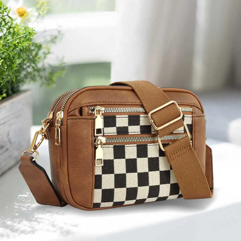 Women Canvas Checkered Tote Bag Large Capacity