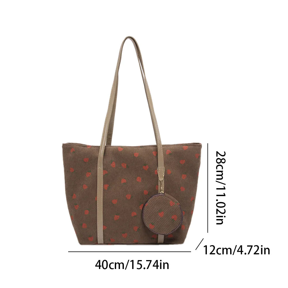 2 Piece Casual Strawberry Pouch and Tote Shoulder Bag