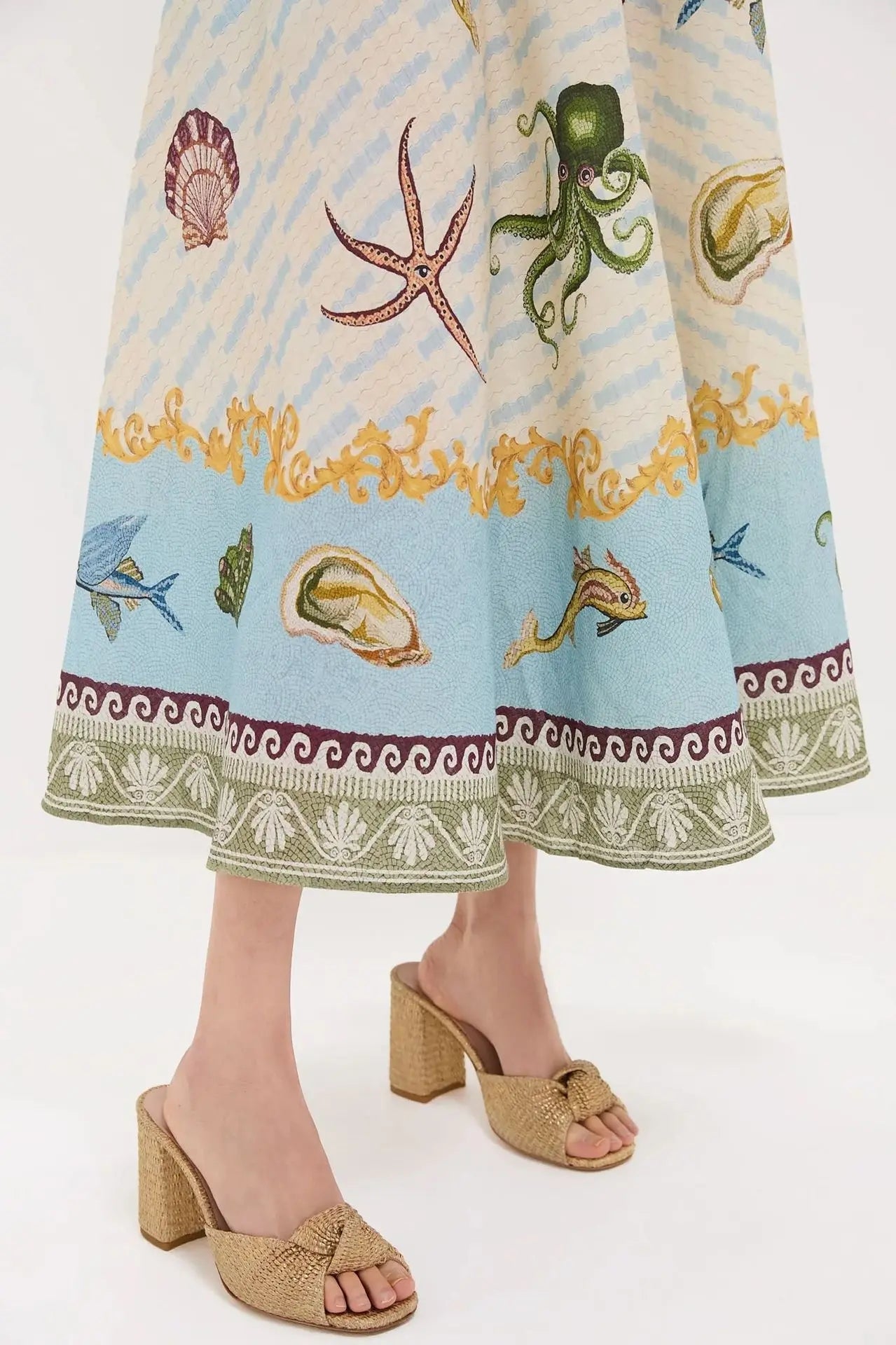 Ocean Print Spaghetti Strap Midi Dress - Plus Size Trendsi