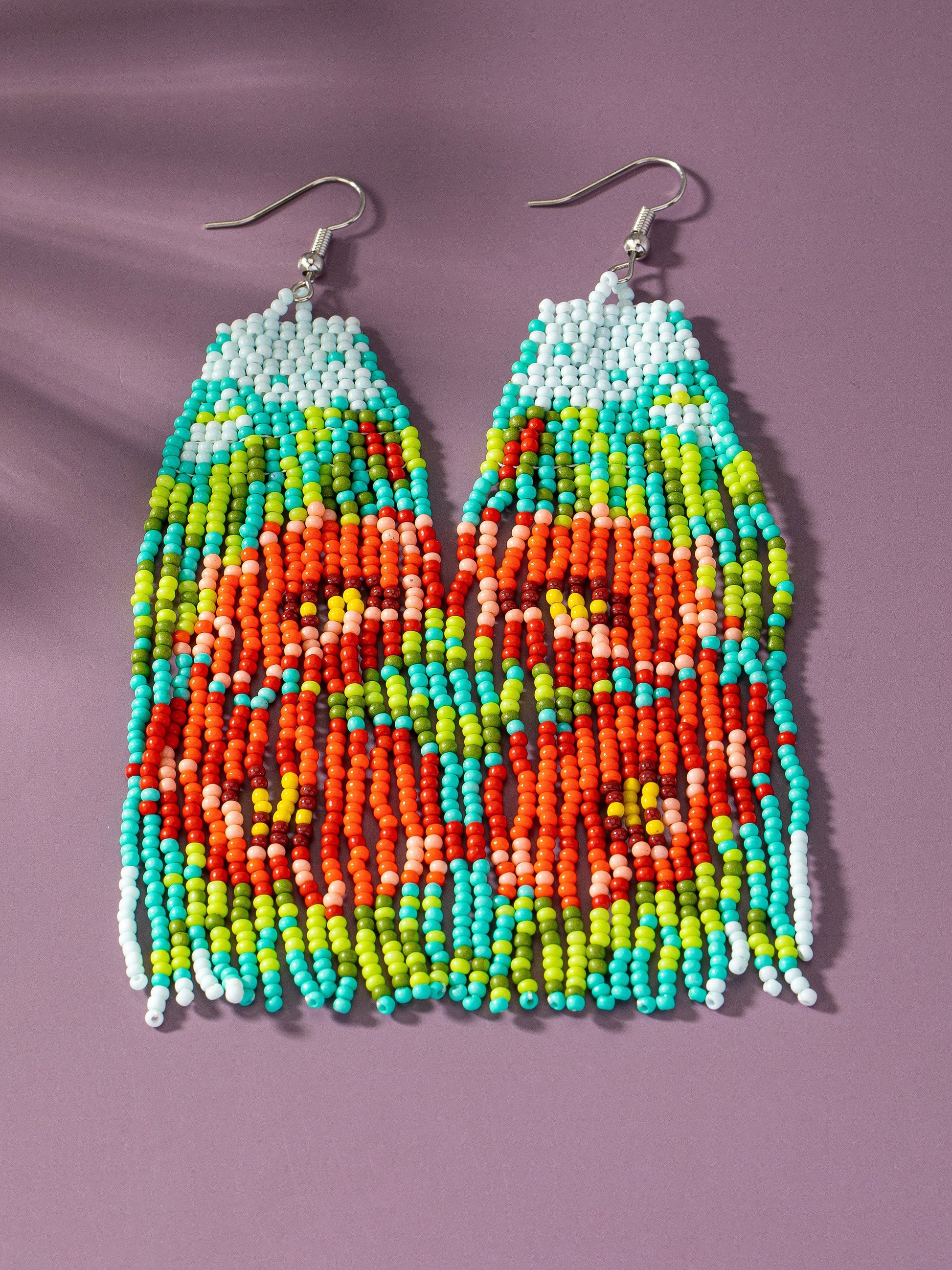 Seed Bead Poppy Flower Long Drop Women Earrings LA3accessories