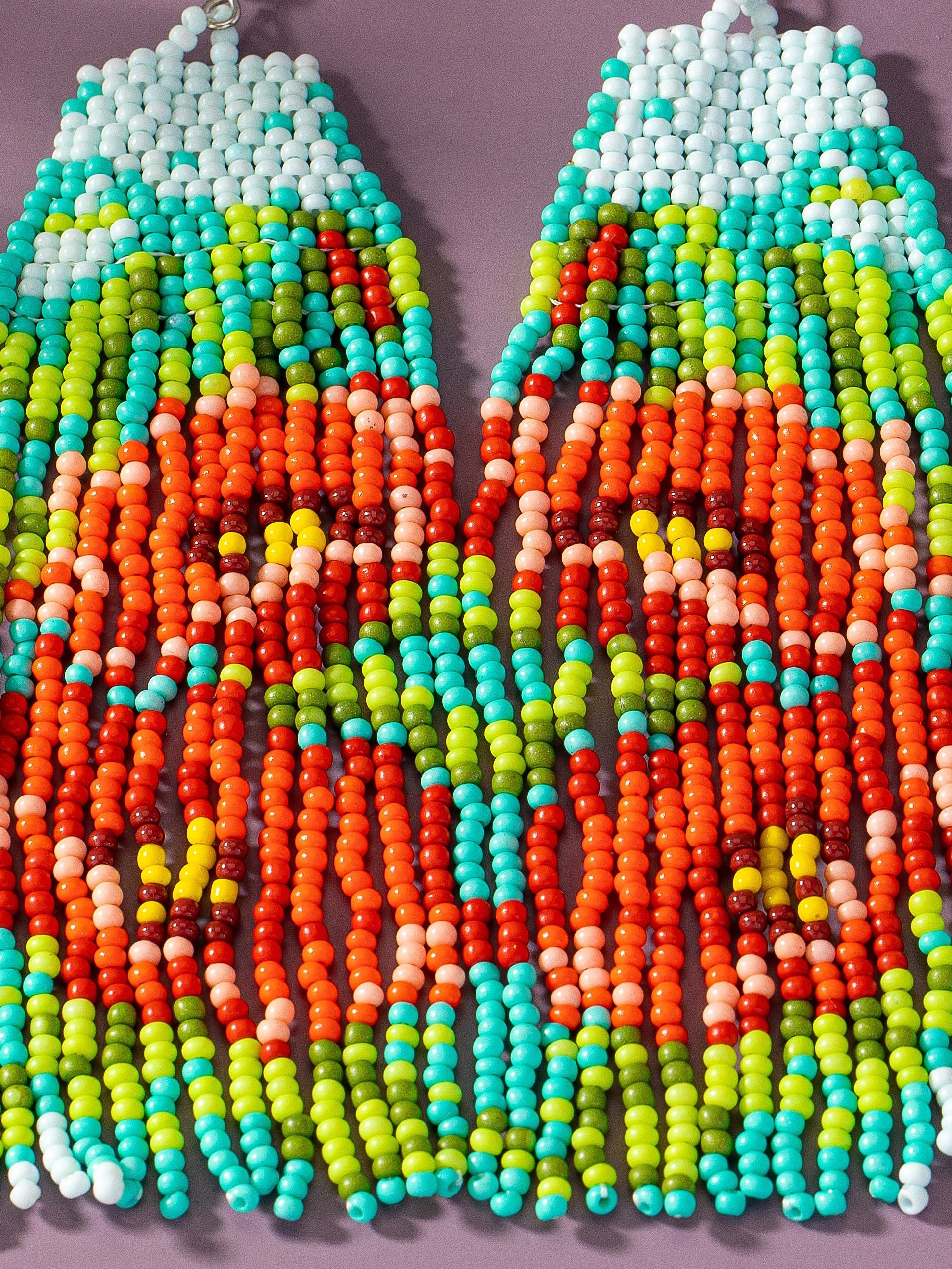 Seed Bead Poppy Flower Long Drop Women Earrings LA3accessories