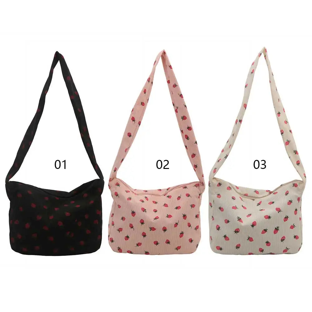 Strawberry Corduroy Tote Bag Hobo Purse