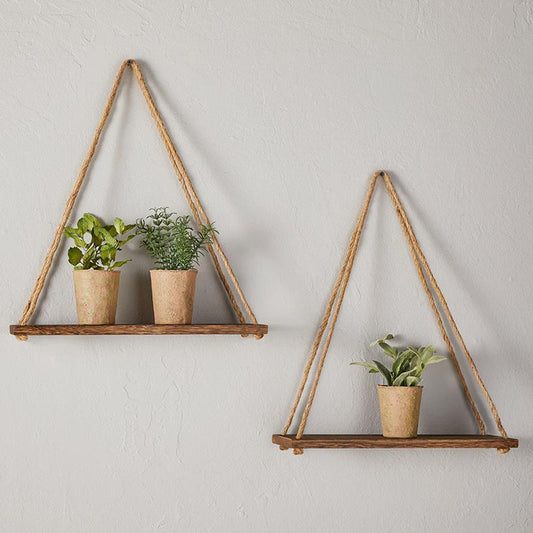 Set of 2 Wooden Triangle Shelves | Books Plants Floating Shelf | Rustic Design  DAME BOHEME