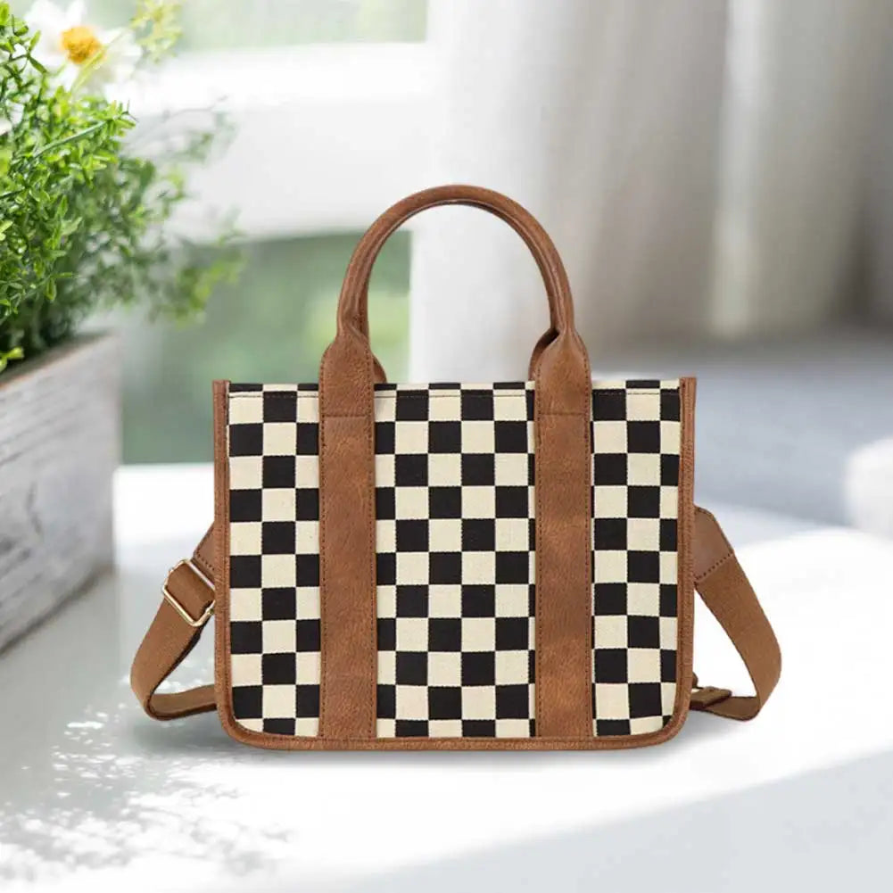 Women Canvas Checkered Tote Bag Large Capacity