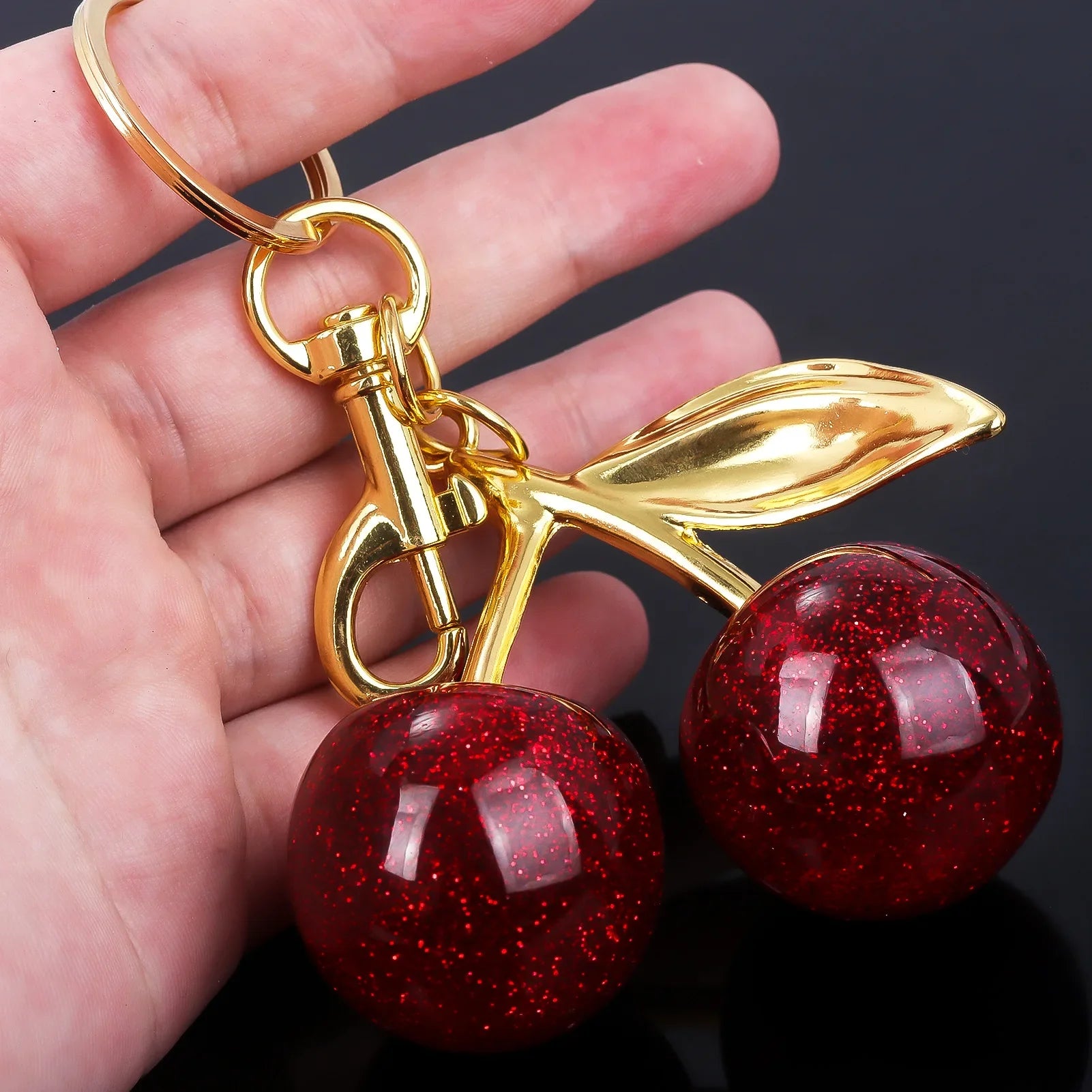 Crystal Cherry Bag Charm Pendant Keychain Handbag Accessories