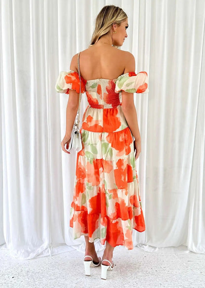 Off-Shoulder Floral Tiered Dress with Ruffle Details Trendsi