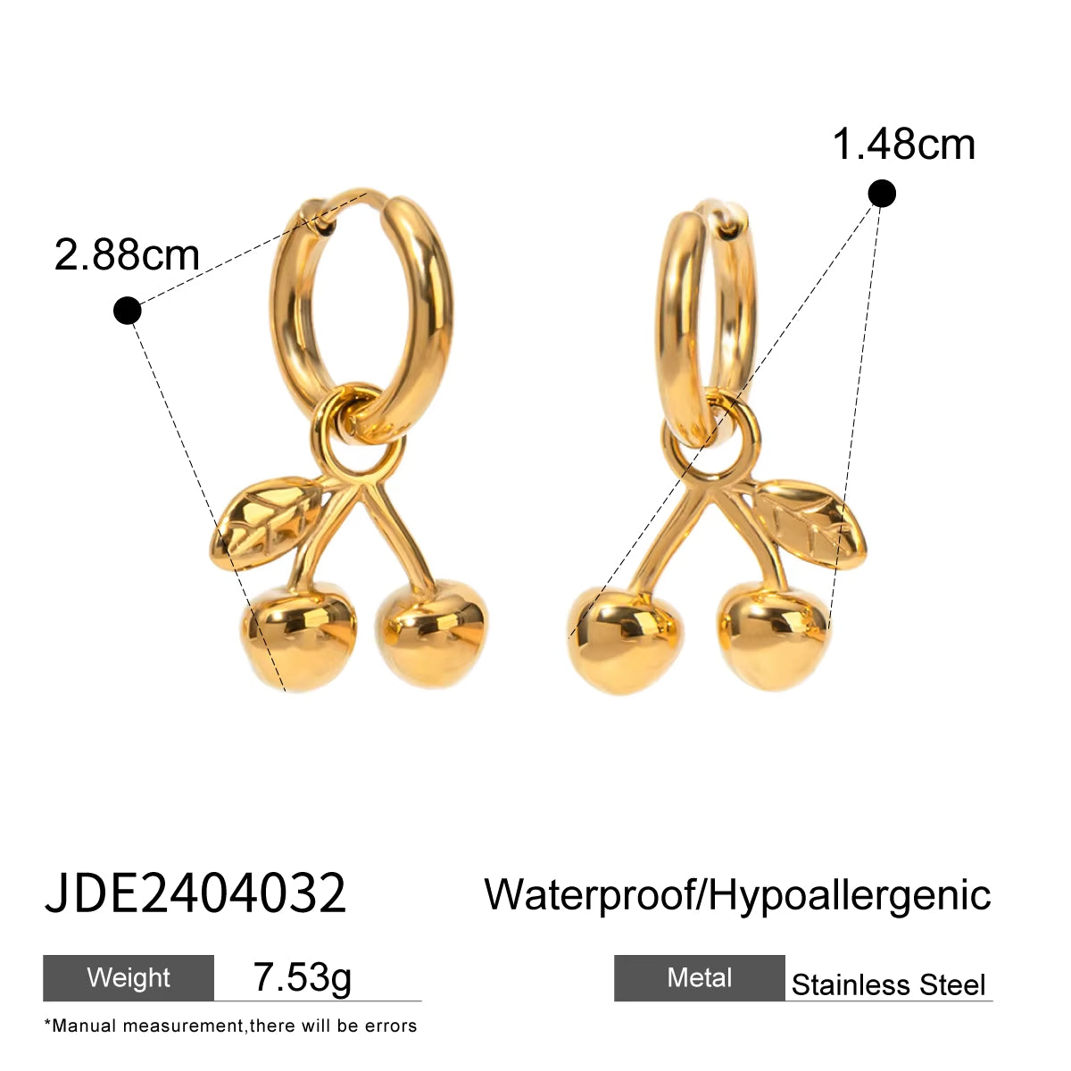 18K Gold-Plated Stainless Steel Cherry Drop Earrings