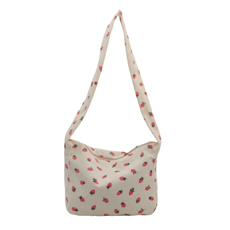 Strawberry Corduroy Tote Bag Hobo Purse