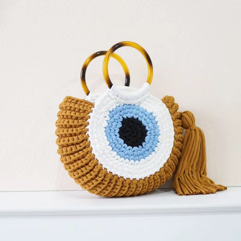 Evil Eye Circular Crochet Handbag  DAME BOHEME