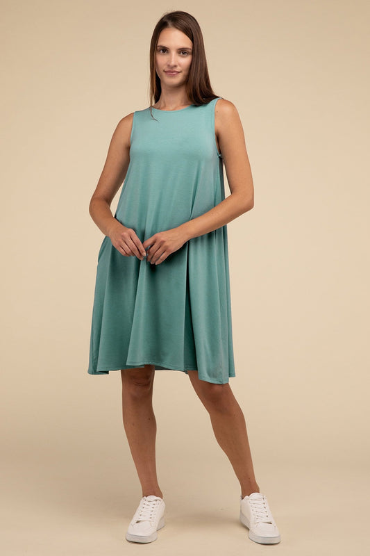 Sleeveless Flared Casual Dress with Side Pockets ZENANA