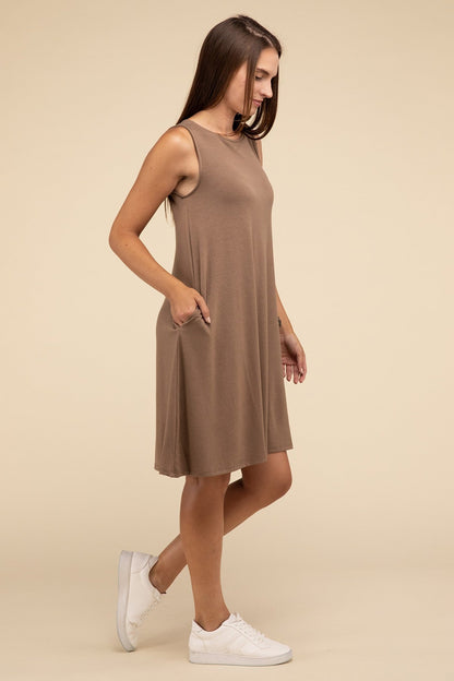 Sleeveless Flared Casual Dress with Side Pockets ZENANA