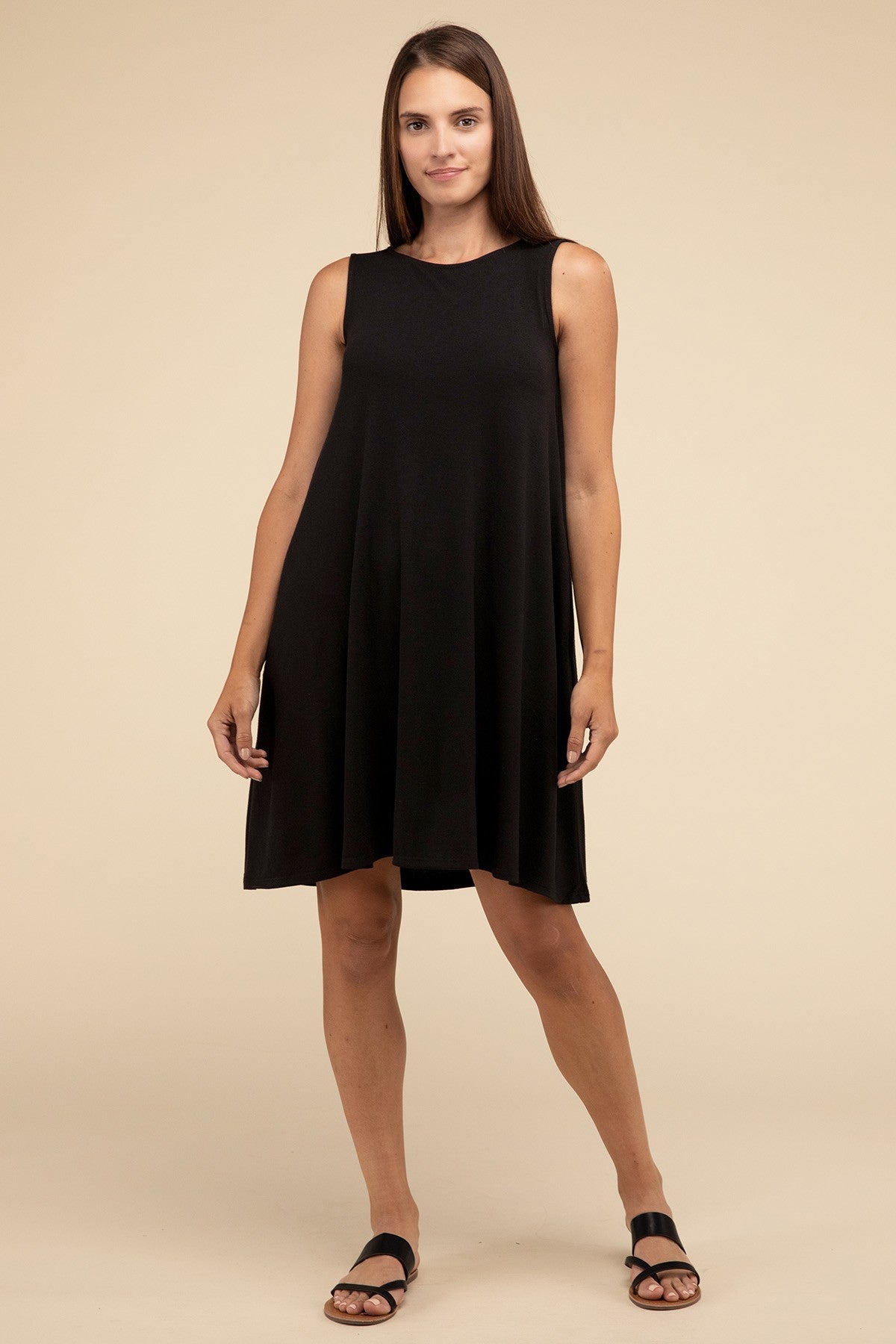 Sleeveless Flared Casual Dress with Side Pockets ZENANA