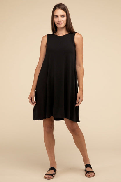 Sleeveless Flared Casual Dress with Side Pockets ZENANA