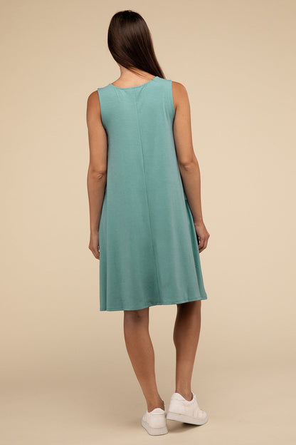 Sleeveless Flared Casual Dress with Side Pockets ZENANA