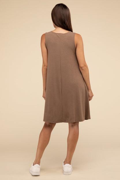 Sleeveless Flared Casual Dress with Side Pockets ZENANA