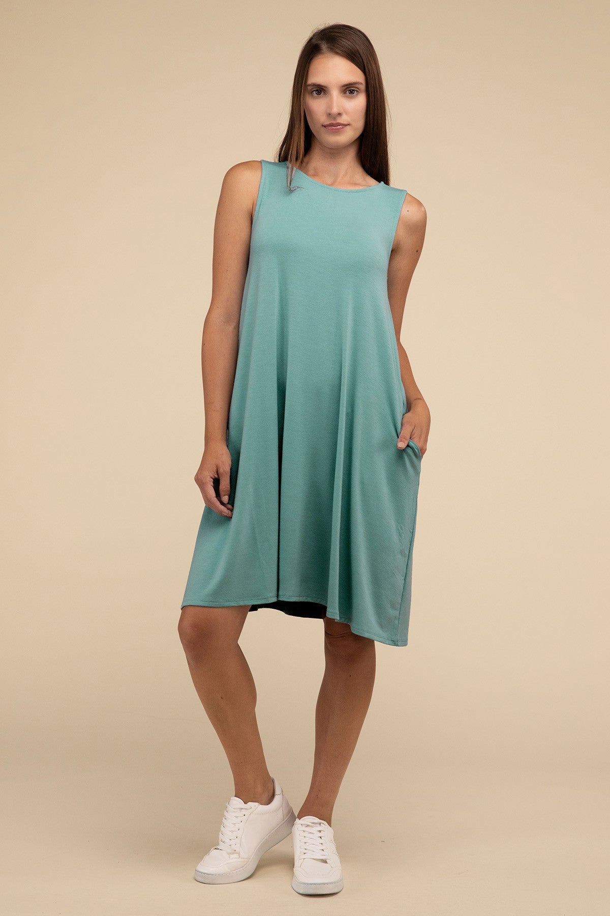 Sleeveless Flared Casual Dress with Side Pockets ZENANA