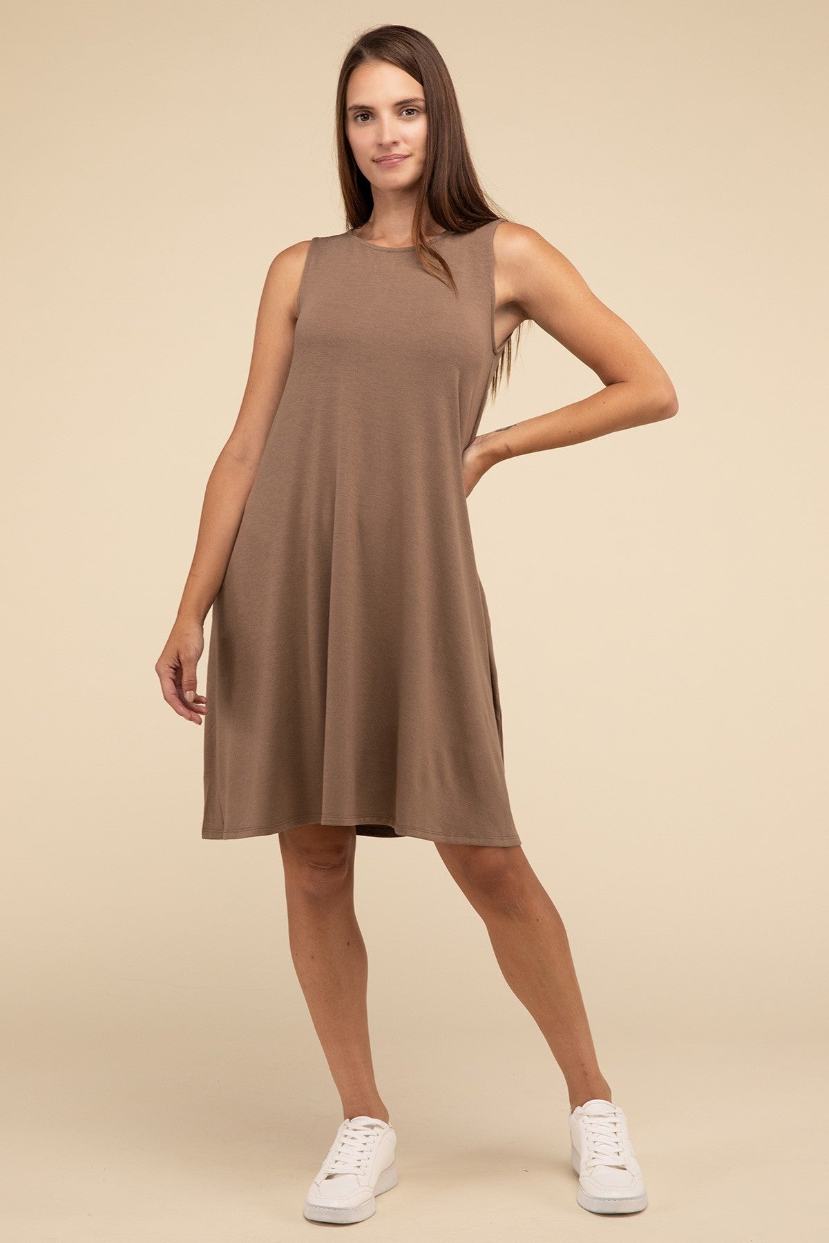 Sleeveless Flared Casual Dress with Side Pockets ZENANA