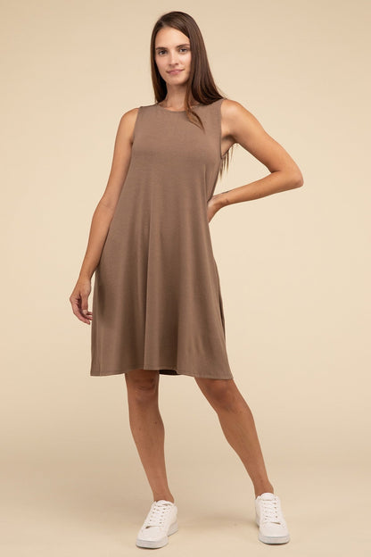 Sleeveless Flared Casual Dress with Side Pockets ZENANA