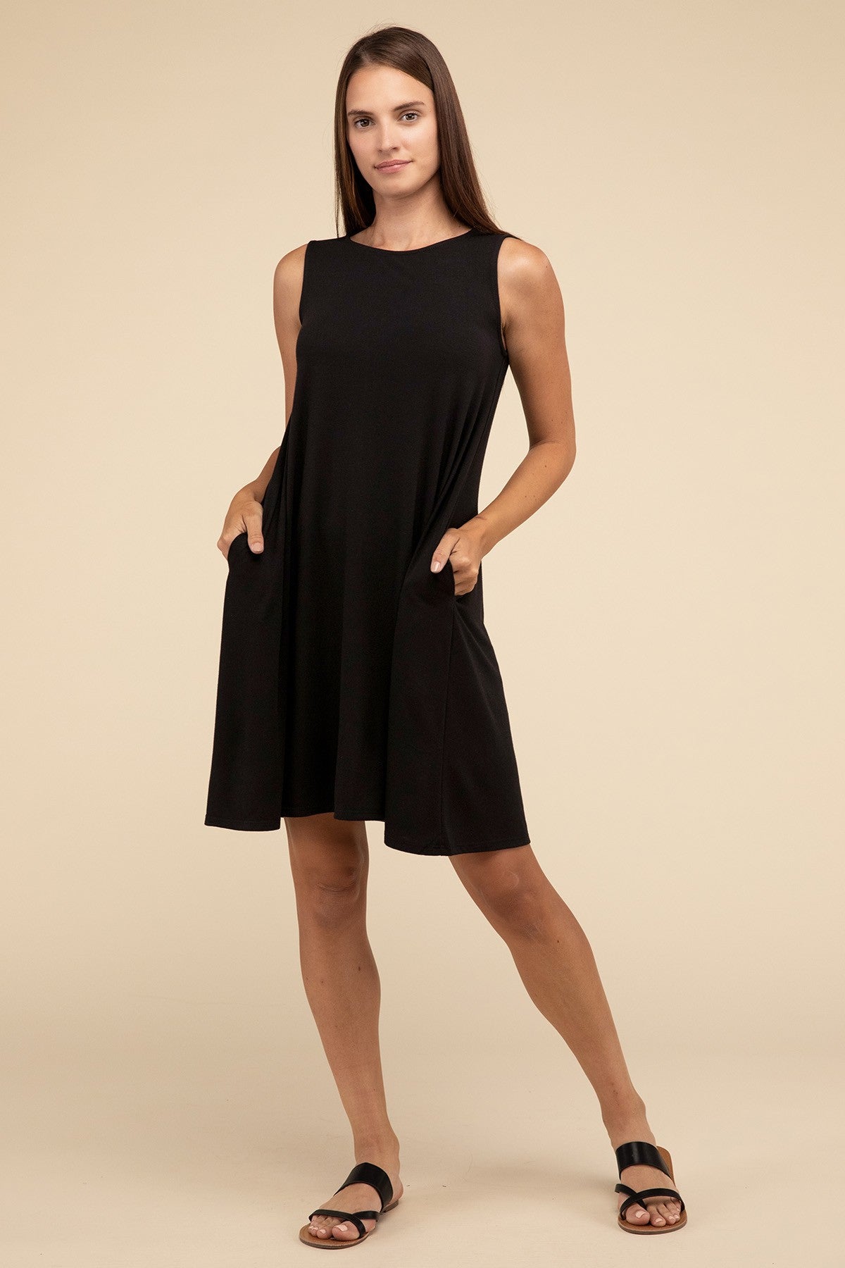 Sleeveless Flared Casual Dress with Side Pockets ZENANA
