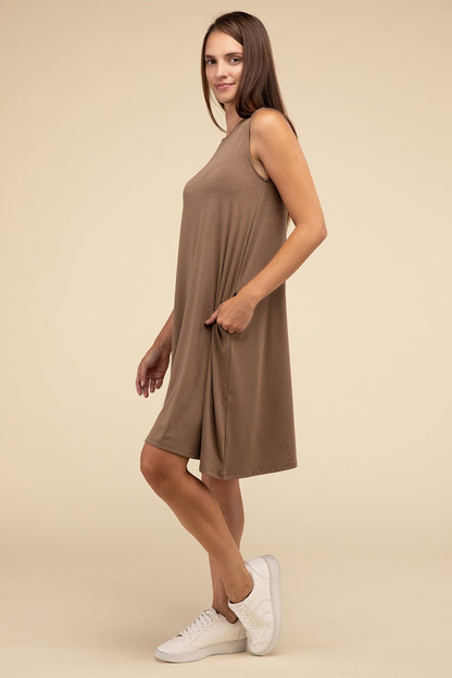 Sleeveless Flared Casual Dress with Side Pockets ZENANA