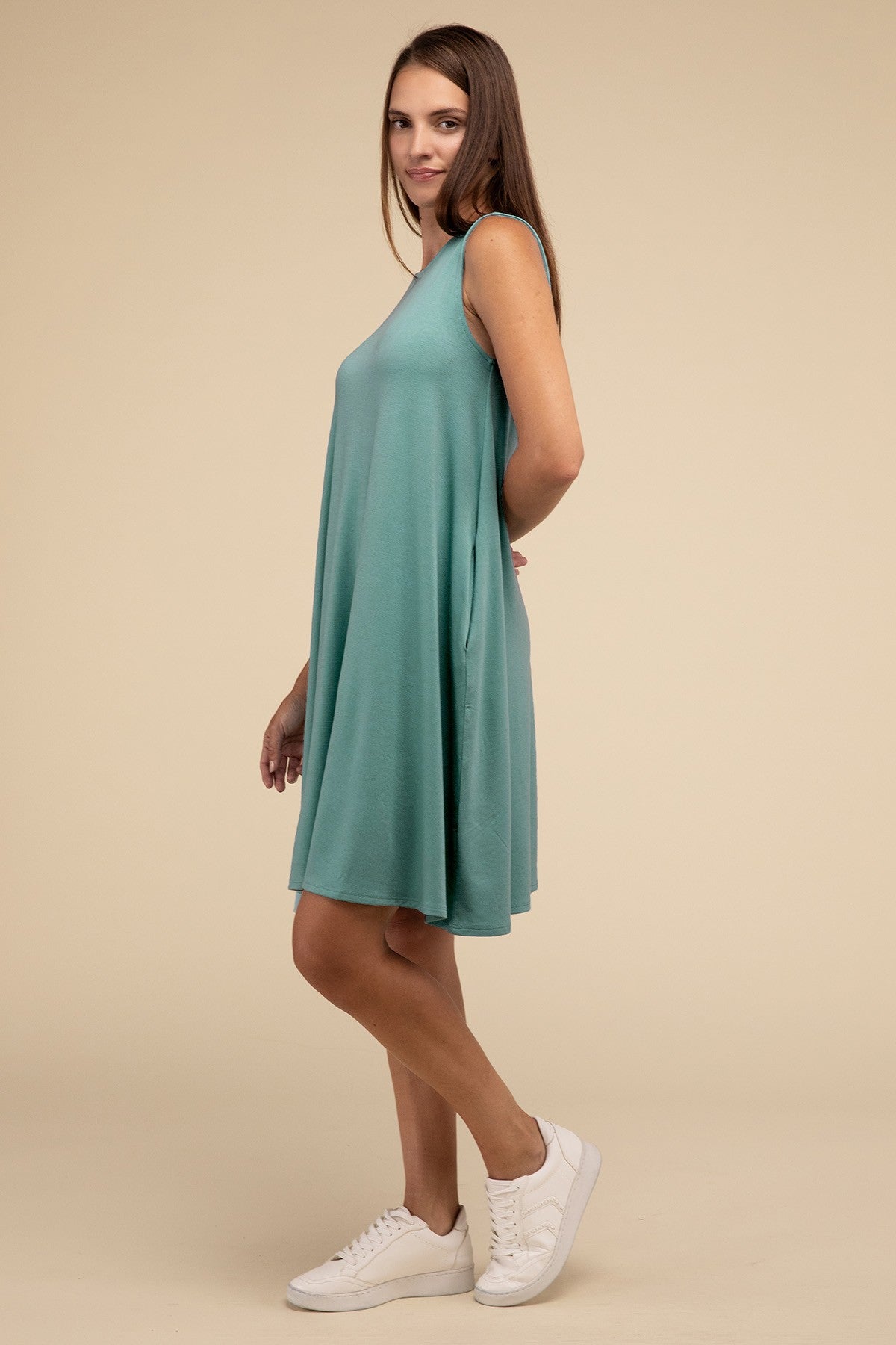 Sleeveless Flared Casual Dress with Side Pockets ZENANA