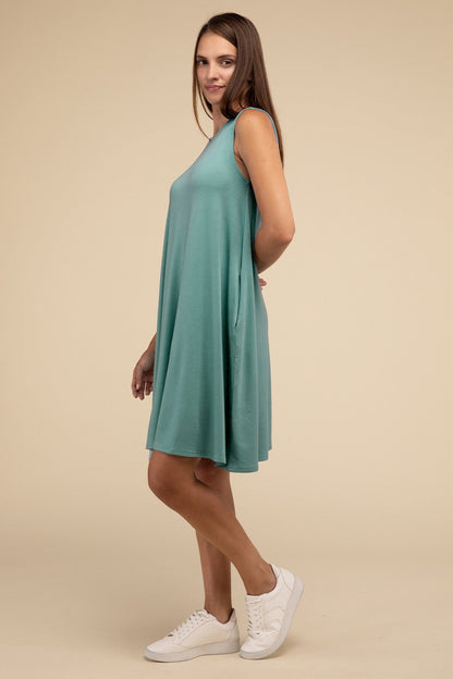 Sleeveless Flared Casual Dress with Side Pockets ZENANA