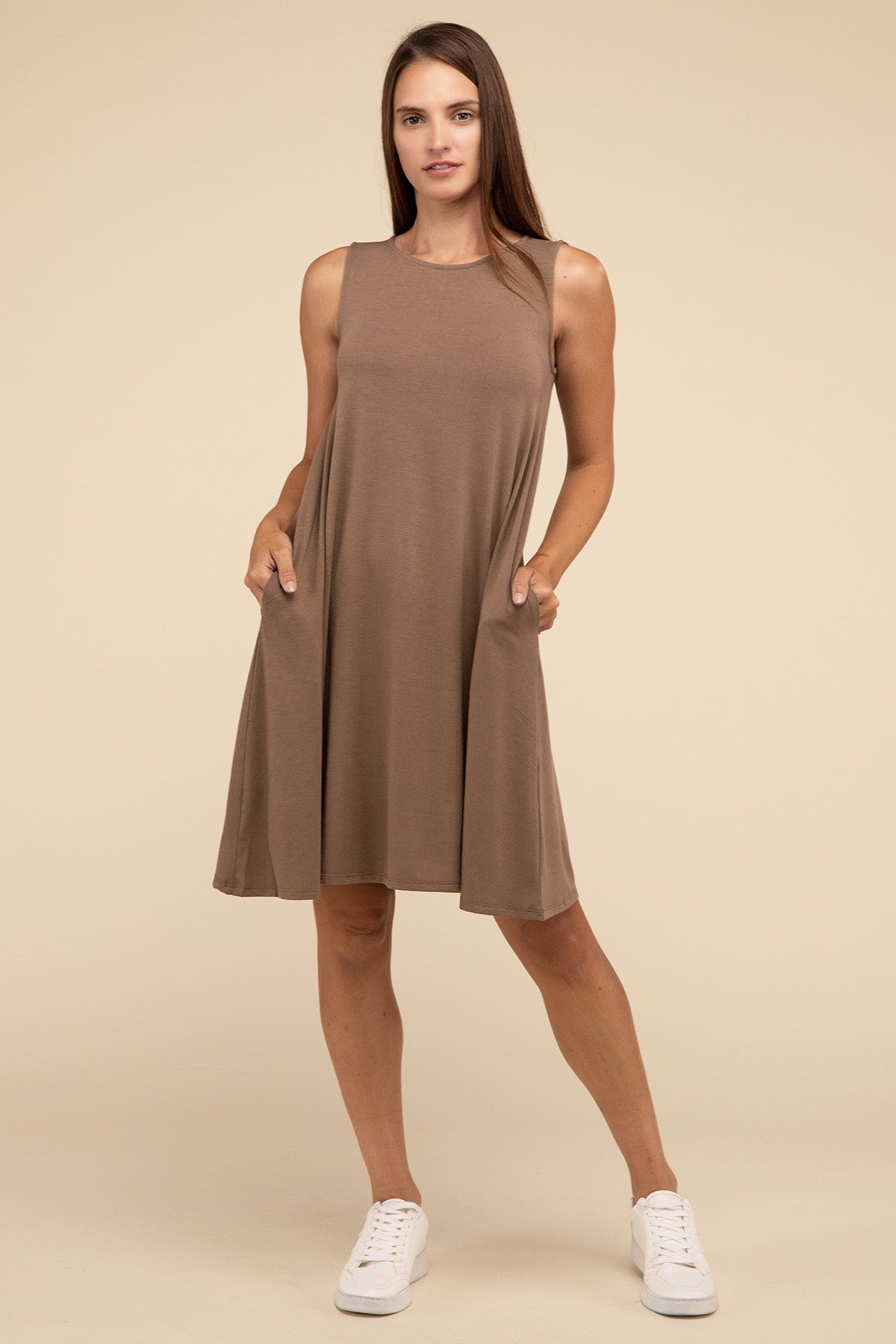 Sleeveless Flared Casual Dress with Side Pockets ZENANA