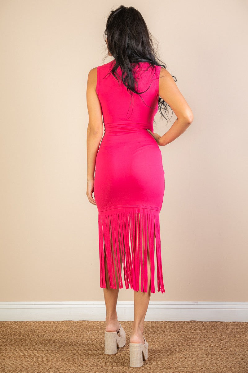 Sleeveless Fringe Midi Bodycon Sun Dress Capella