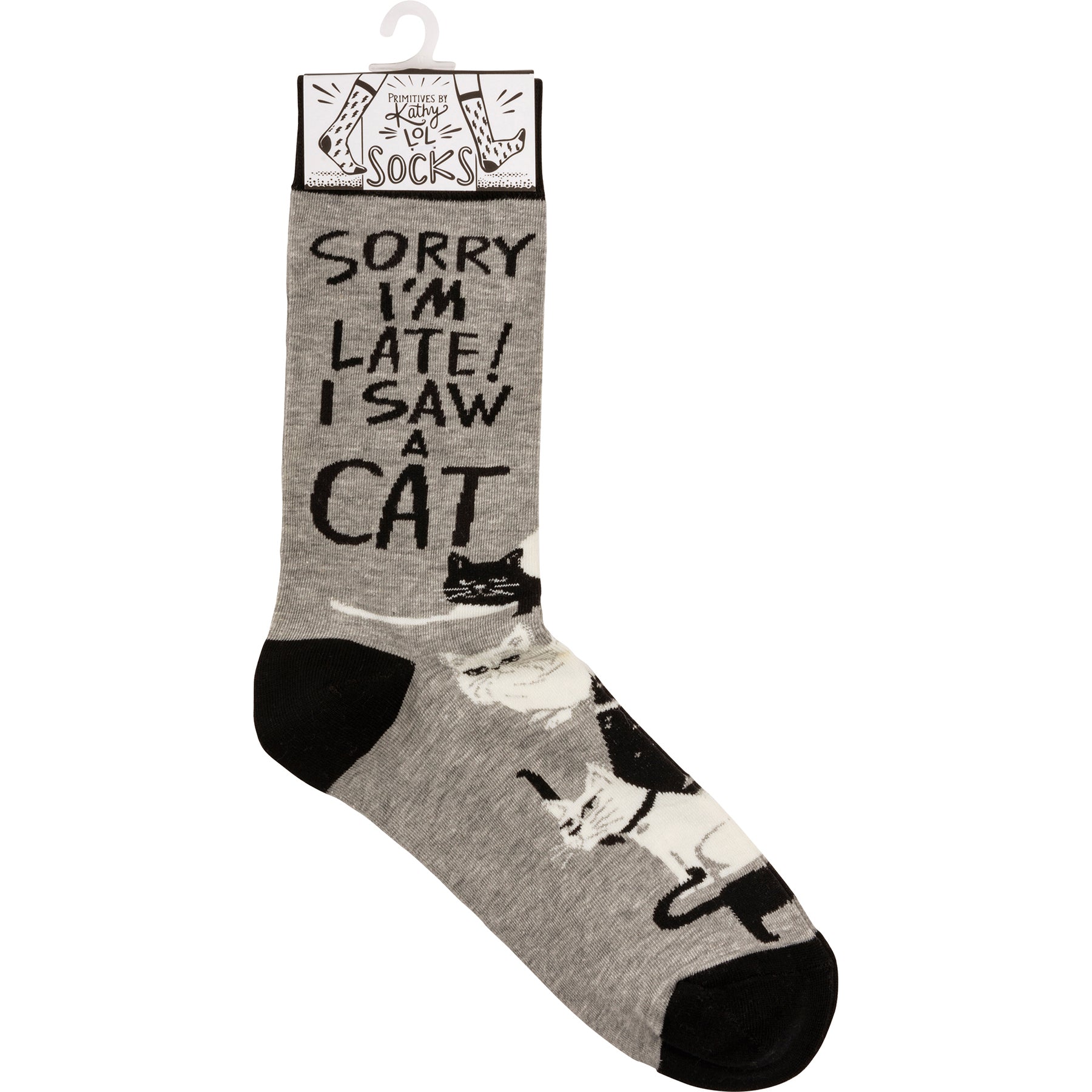 Sorry I'm Late I Saw A Cat Woven Socks | Black & White Cats Designs Novelty Socks  DAME BOHEME