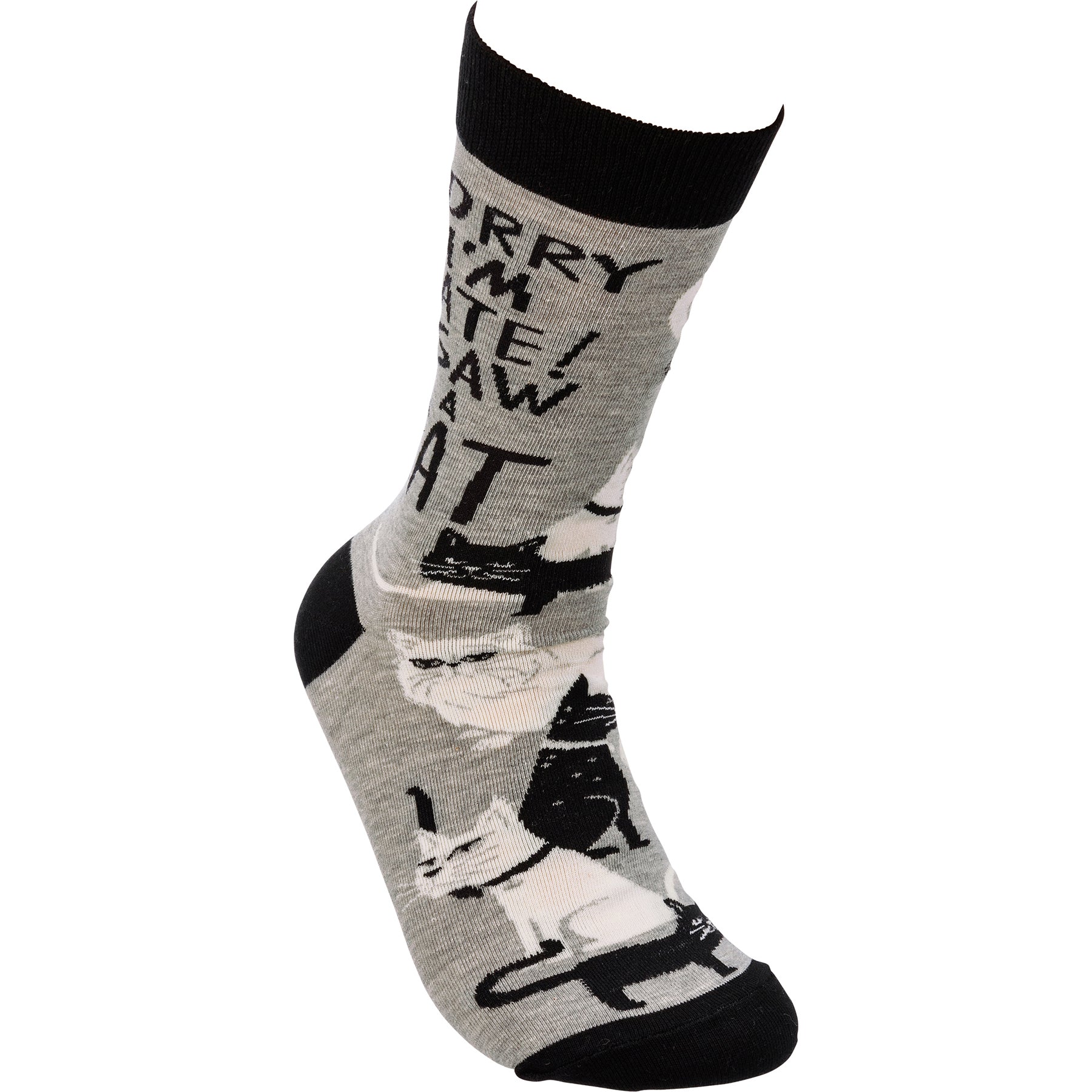 Sorry I'm Late I Saw A Cat Woven Socks | Black & White Cats Designs Novelty Socks  DAME BOHEME
