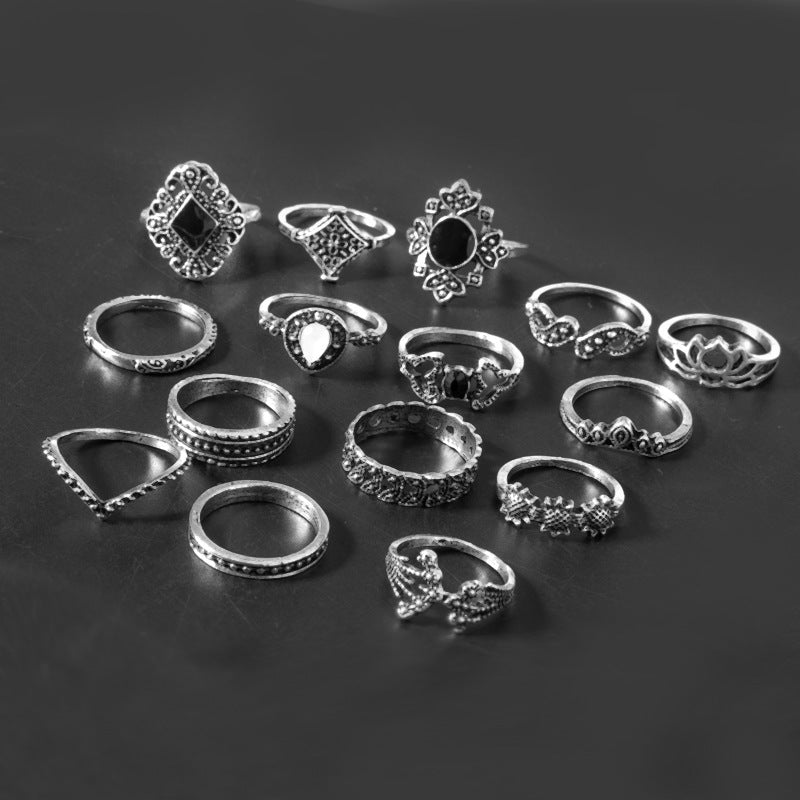 15 Piece Alloy Vintage Ring Set Trendsi
