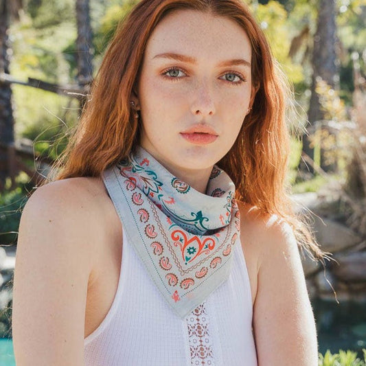 Teal Vintage Colorful Paisley Bandana Scarf Handkerchief Necktie  DAME BOHEME