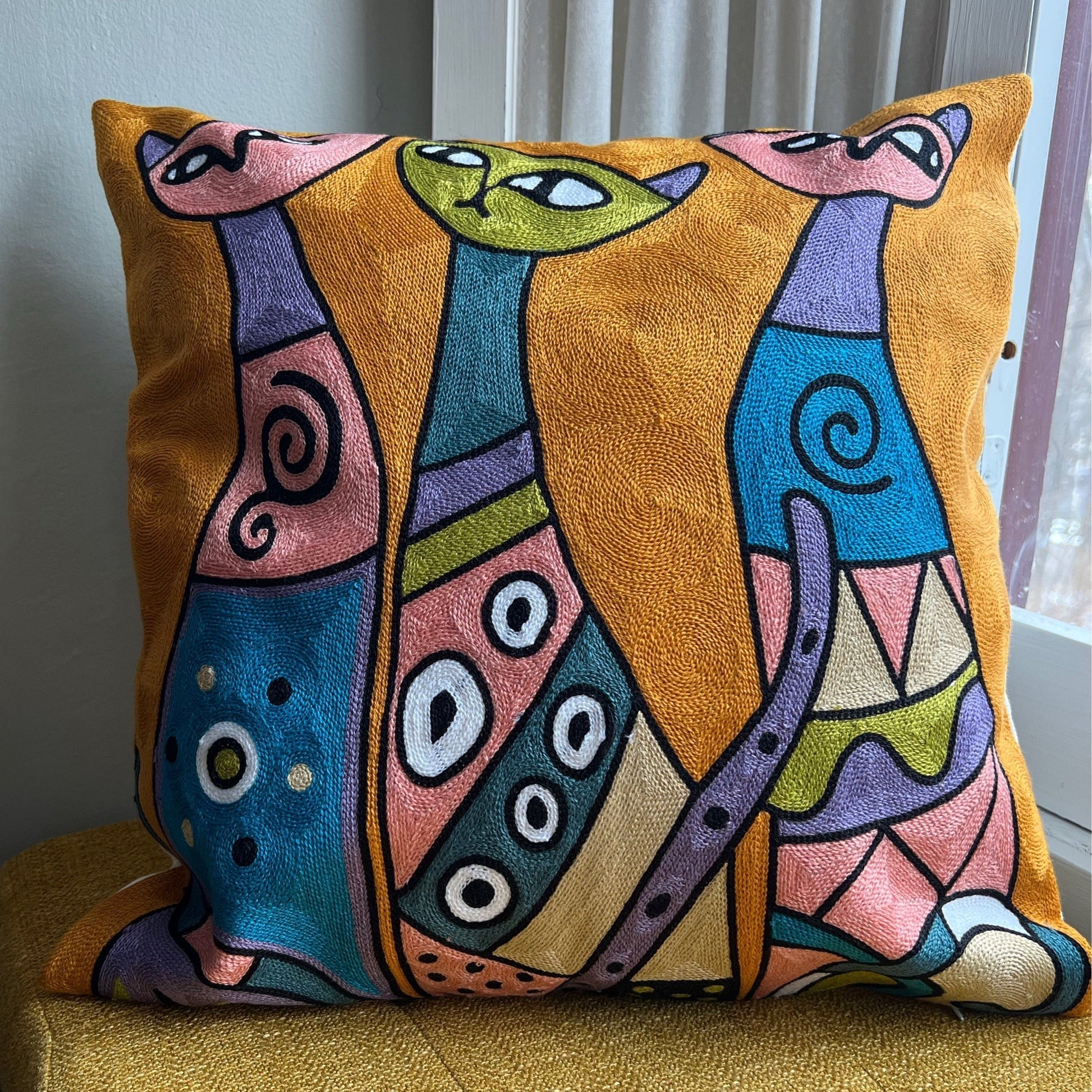 Three Kitties | Embroidered Pillow Cover  DAME BOHEME