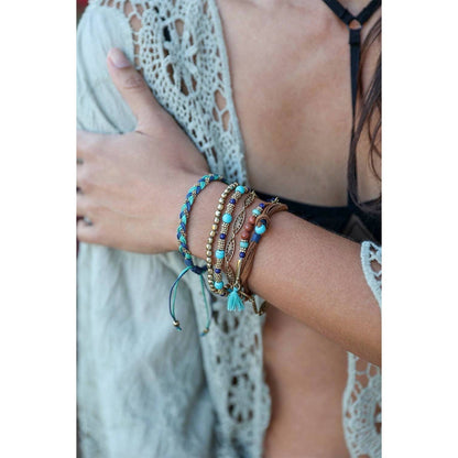 Mixed Beads & Turquoise Layered Suede Bracelet  DAME BOHEME