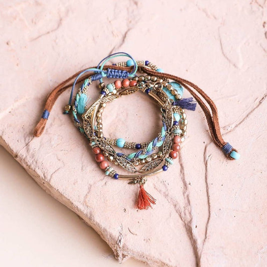 Mixed Beads & Turquoise Layered Suede Bracelet  DAME BOHEME