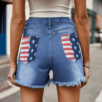 US Flag Distressed Denim Shorts Plus Size Trendsi