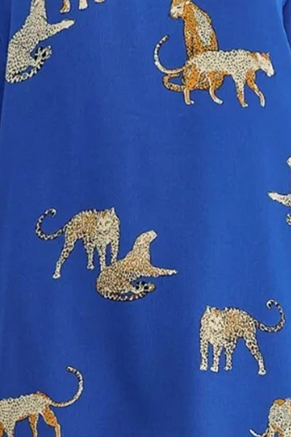 Umgee Animal Print Royal Blue Midi Shirt Dress Trendsi