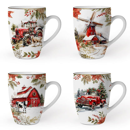 Fancy Farmhouse Holiday Set of 4 Ceramic Mugs  DAME BOHEME