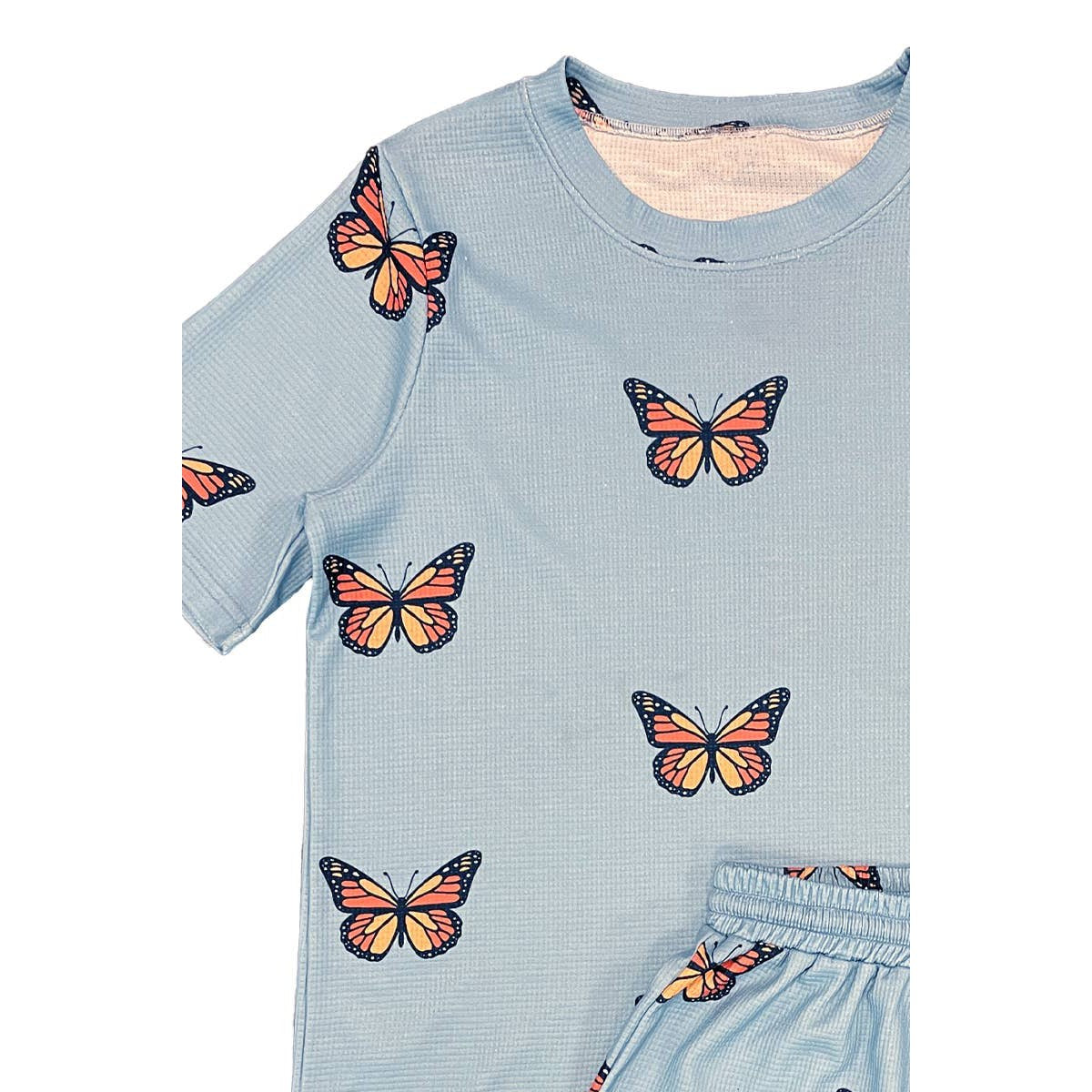 Waffle Fabric Printed Matching Top and Shorts Set - Monarch Butterfly or Mushroom Print  DAME BOHEME