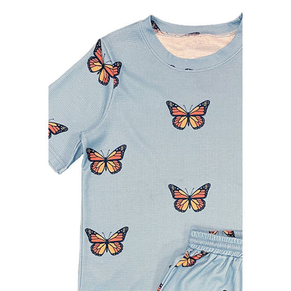 Waffle Fabric Printed Matching Top and Shorts Set - Monarch Butterfly or Mushroom Print  DAME BOHEME