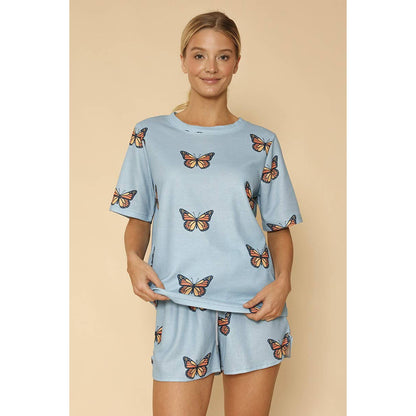 Waffle Fabric Printed Matching Top and Shorts Set - Monarch Butterfly or Mushroom Print  DAME BOHEME