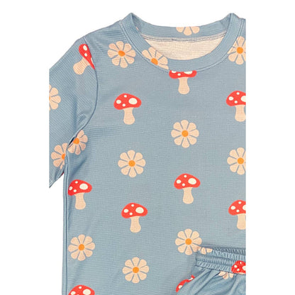 Waffle Fabric Printed Matching Top and Shorts Set - Monarch Butterfly or Mushroom Print  DAME BOHEME