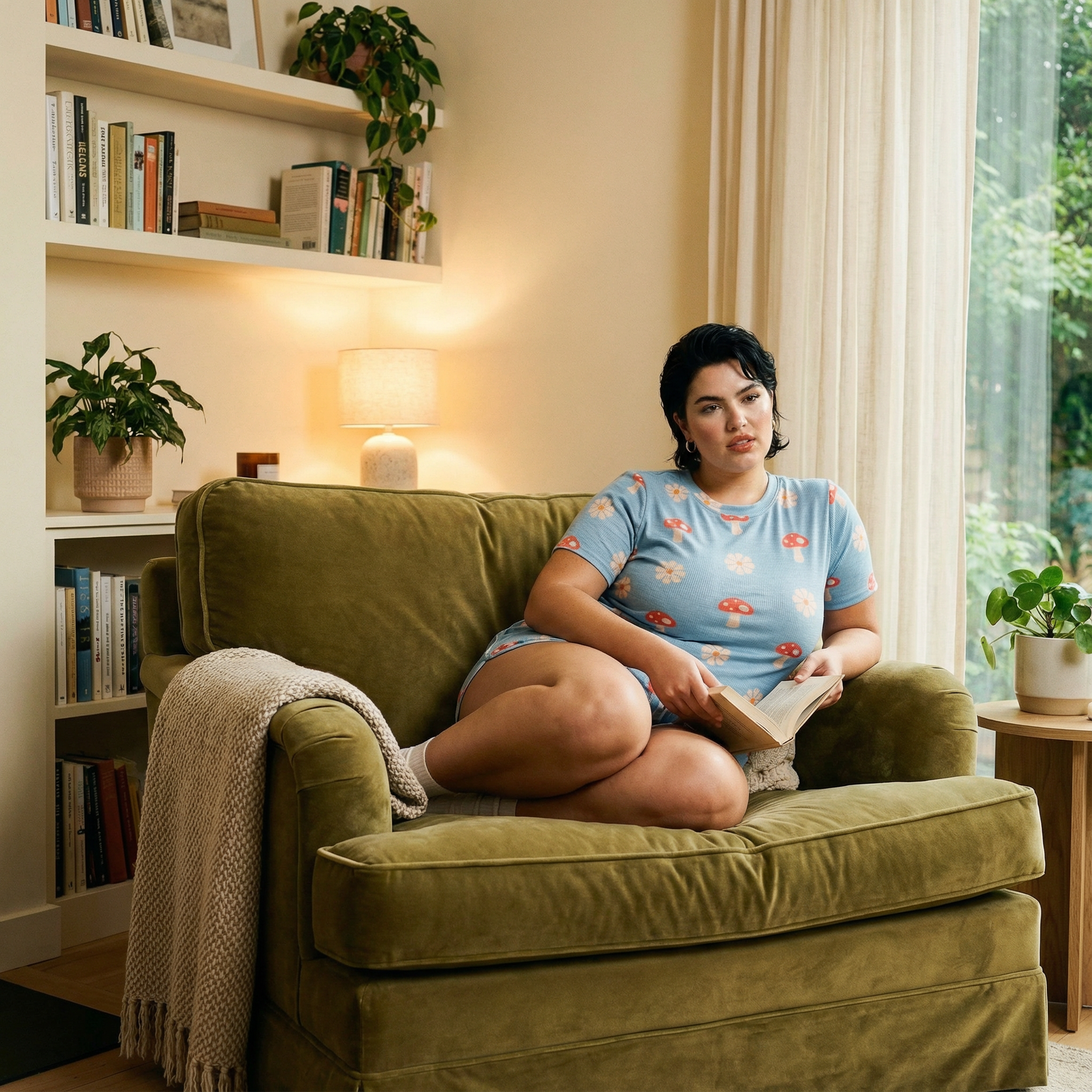 Waffle Fabric Printed Matching Top and Shorts Set - Monarch Butterfly or Mushroom Print  DAME BOHEME