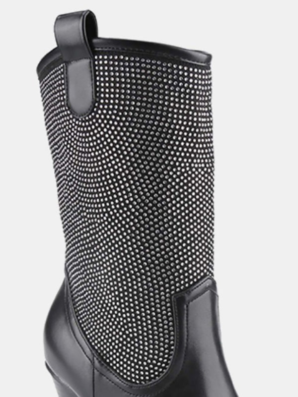 Weeboo Chunky Heel Rhinestone Western Cowboy Boots Trendsi
