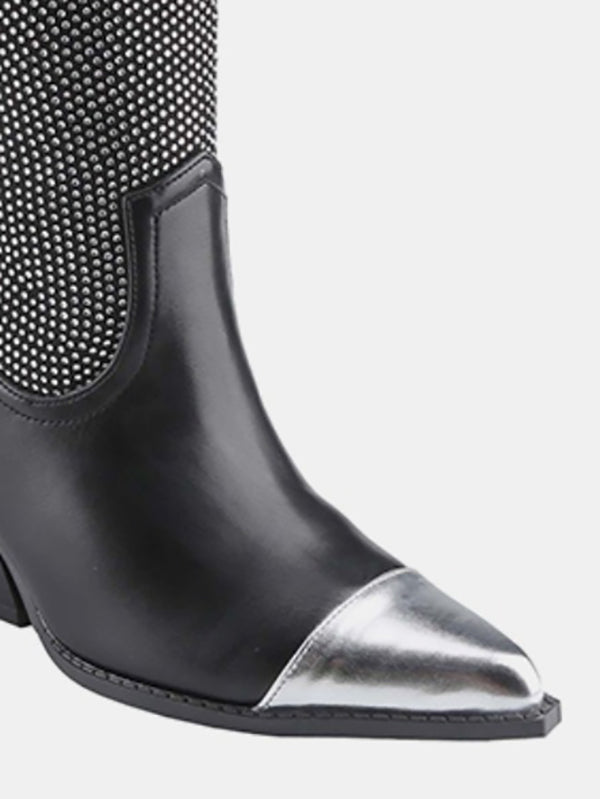 Weeboo Chunky Heel Rhinestone Western Cowboy Boots Trendsi