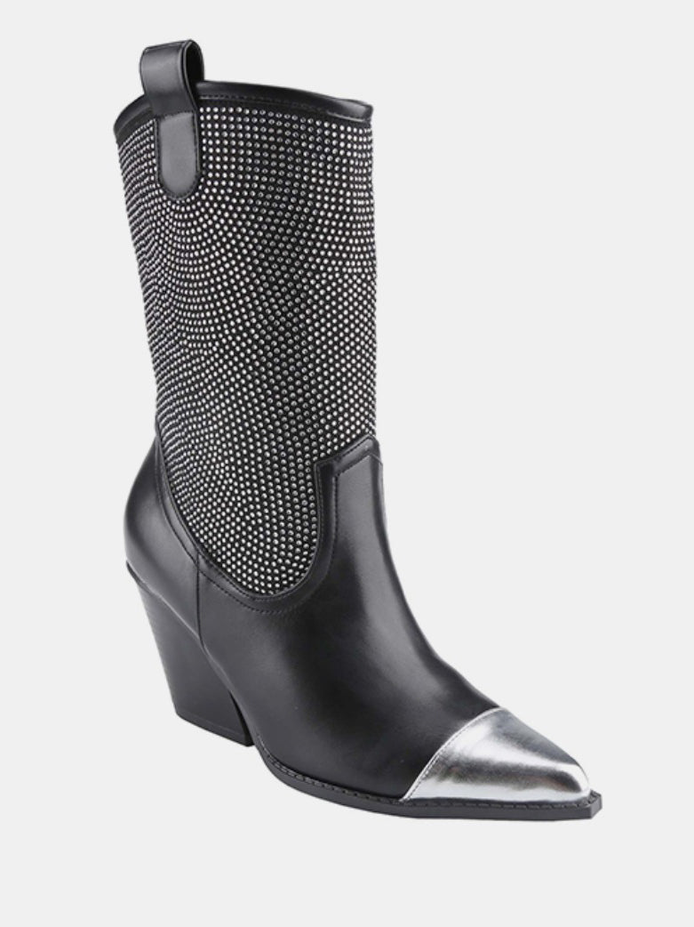 Weeboo Chunky Heel Rhinestone Western Cowboy Boots Trendsi