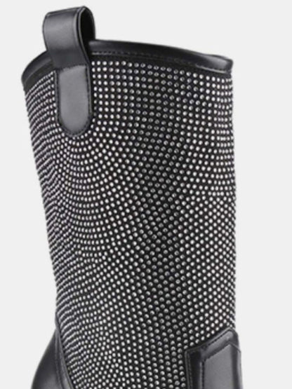 Weeboo Chunky Heel Rhinestone Western Cowboy Boots Trendsi