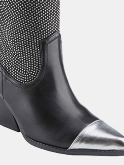 Weeboo Chunky Heel Rhinestone Western Cowboy Boots Trendsi