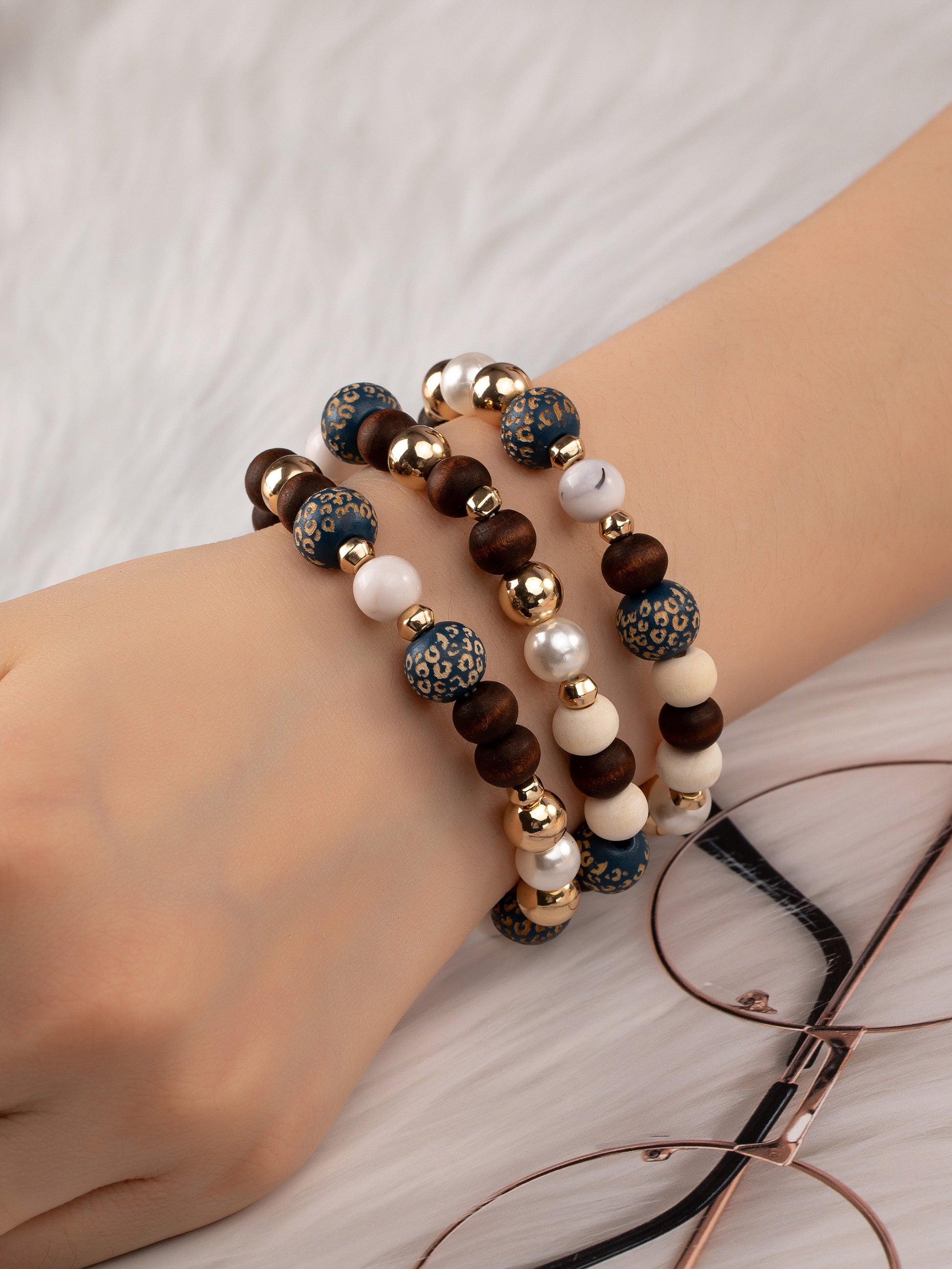 Wood Carved Animal Prints Bracelets 3 Piece Set LA3accessories